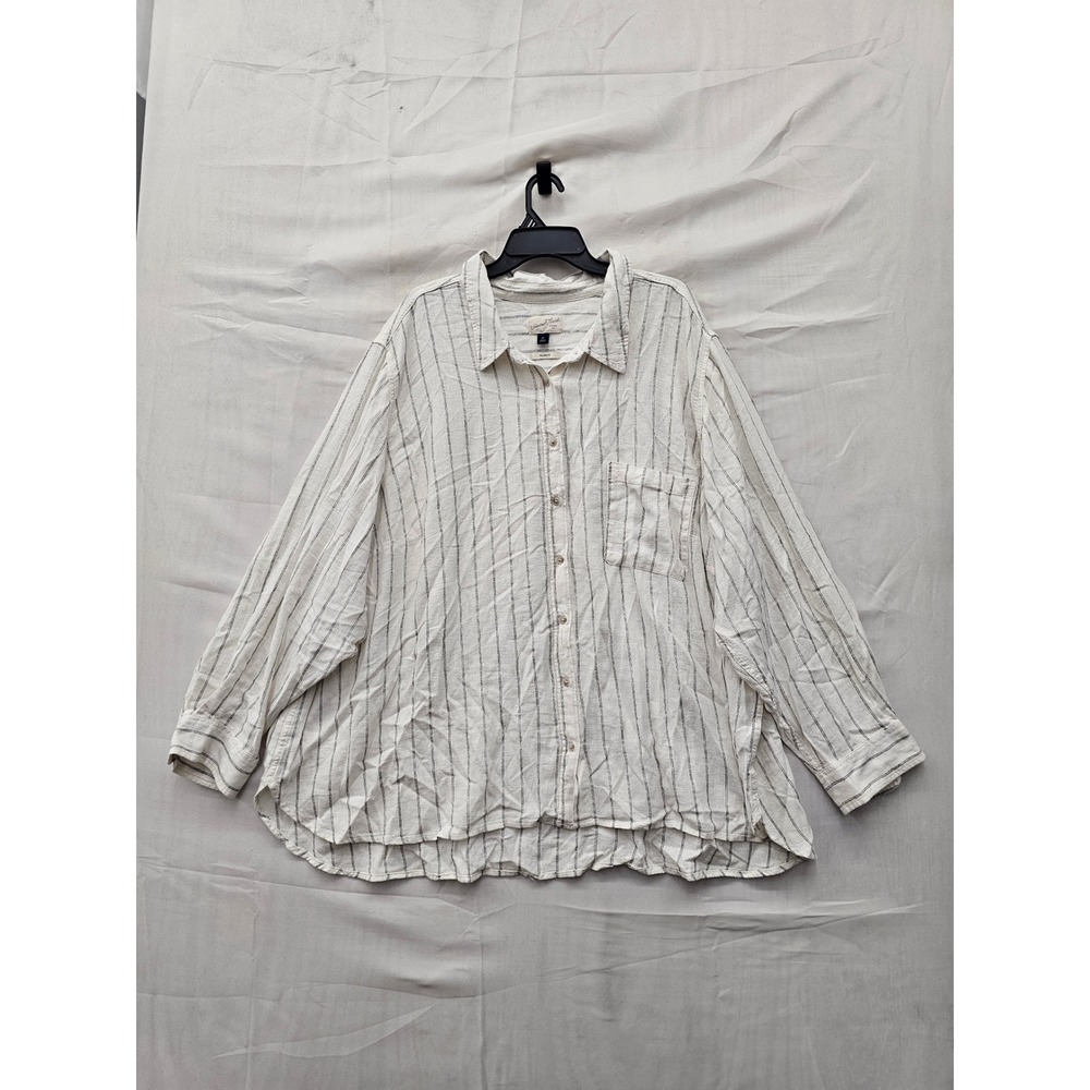 Universal Thread Womens Striped Button Down Shirt Cream Linen Blend Size 4X